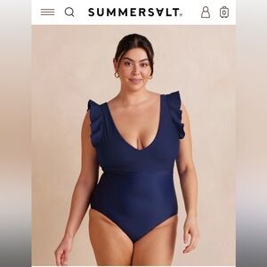 Summersalt The Ruffle Backflip One Piece Swimsuit - Size 16 - Deep Sea Navy